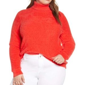 Halogen | Fuzzy Turtleneck Sweater Soft Red Poppy